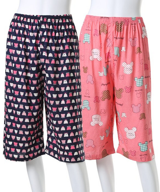 캐리루시 여성용 레이온 나염 7부 잠옷 바지 2p