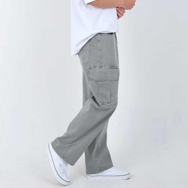 남성 초경량 스판 루즈핏 카고바지 히든밴딩 여름 피그먼트 세미 와이드 건빵바지