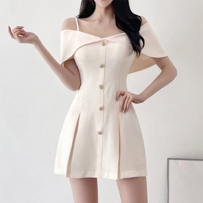 채핏 바닐향 오프끈 원피스 섹시 미니 홀복 글램 a라인 플레어 오프숄더 클럽 파티룩 슬림핏