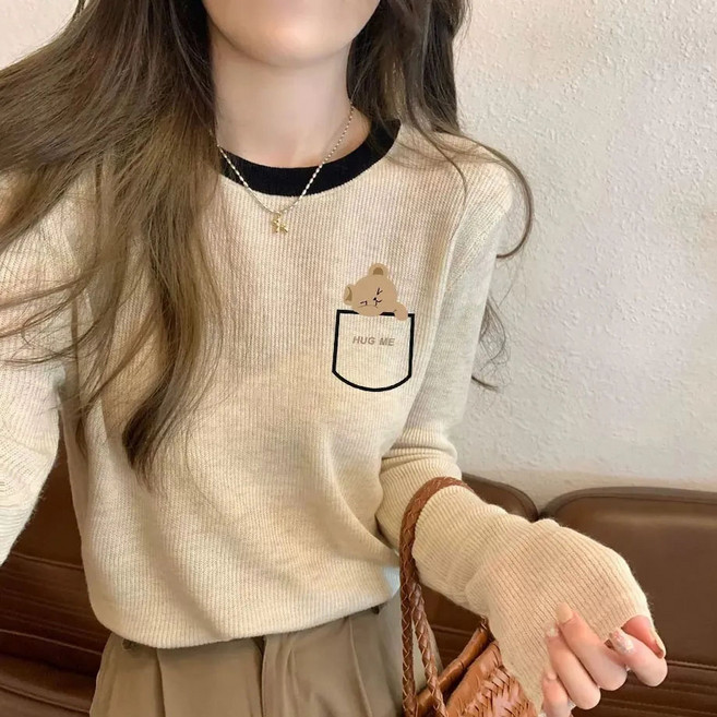 더블유앤케이 여성 춘추 긴팔티셔츠 날씬해 보이는 캐주얼 프린팅 니트 원단 컴포트 톱