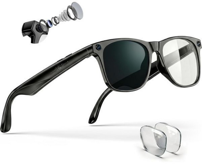 EarlySincere AI Smart Glasses with 4K Camera ChatGPT Photochromic Transition Lenses Extra Blue Lig, Black frame+photochromic lens+