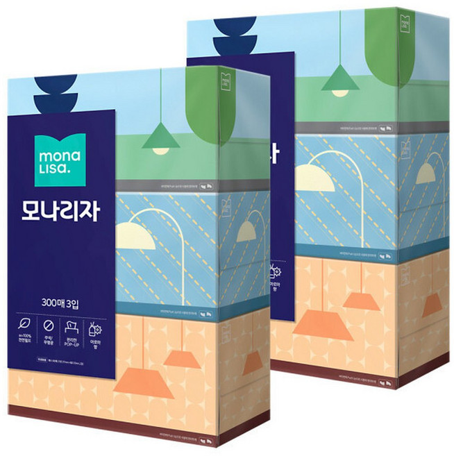 모나리자 각티슈 300매 6개 / 곽티슈 미용티슈 화장지, 300매입