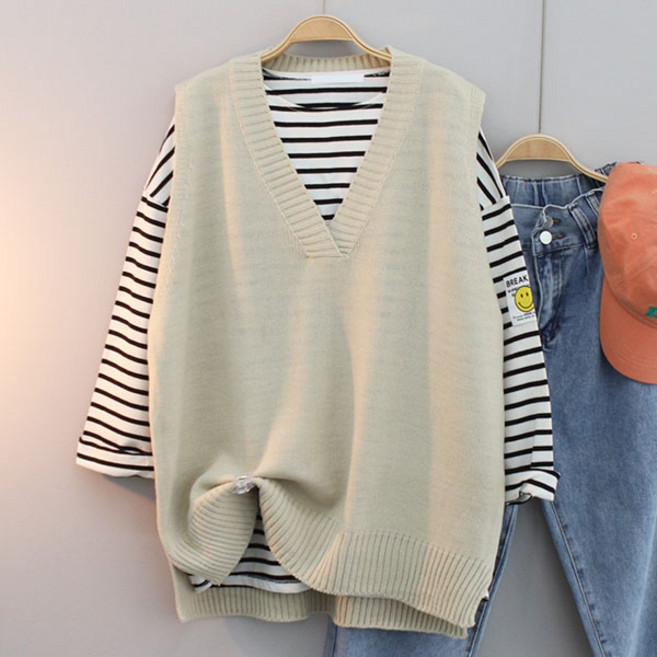 루즈핏 언발 니트 조끼 빅사이즈 오버핏 여성용