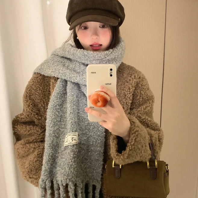 쿠쿠스토어 여성을위한 세련된 부드러운 알파카 모직 스카프 겨울에 다목적 따뜻한 보호 두꺼운