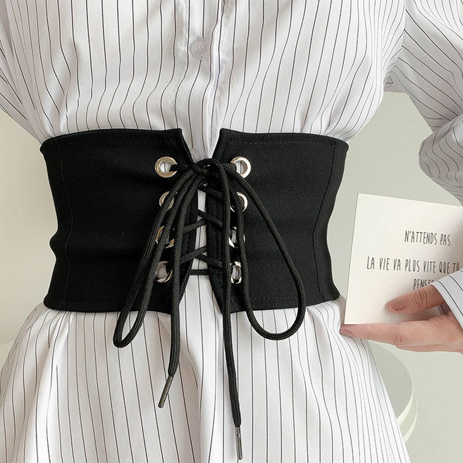 彈力布束腰綁帶腰封 黑色 寬13cm 長70cm