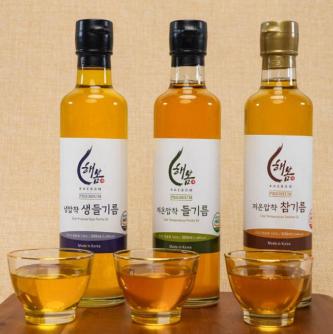 해봄 저온압착 참 - 들기름 300ml 프리미엄 3종 세트 [원산지:국산], 3개