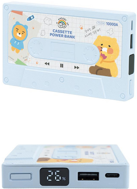 KAKAO FRIENDS 레트로 스마트폰보조배터리 보조베터리, 카세트형 보조배터리_핑크