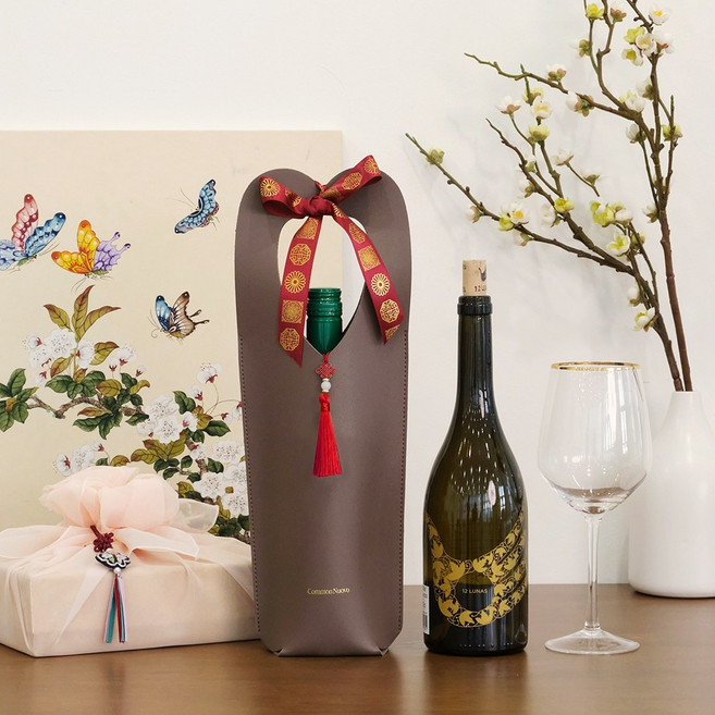 가죽 와인캐리어 명절 설날 선물 설 와인 선물 술 포장 가방, 1개, 코코아 브라운