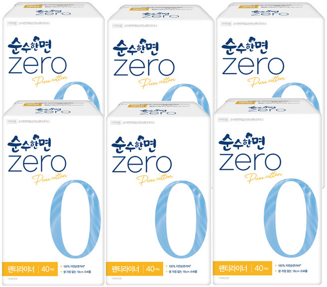 순수한면 제로 슈퍼롱 팬티라이너, 40개입, 6개
