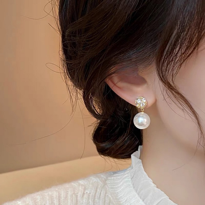 진주 큐빅 혼주귀걸이 한복 웨딩 하객 진주 이어링