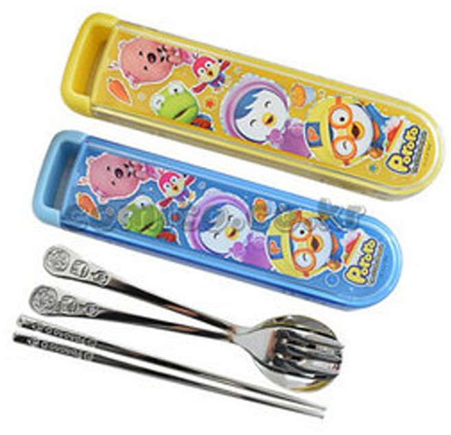 뽀로로 퍼펙트 수저 포크 세트 어린이집 유치원 수저세트 스텐 포크 숟가락 젓가락 케이스, 1개