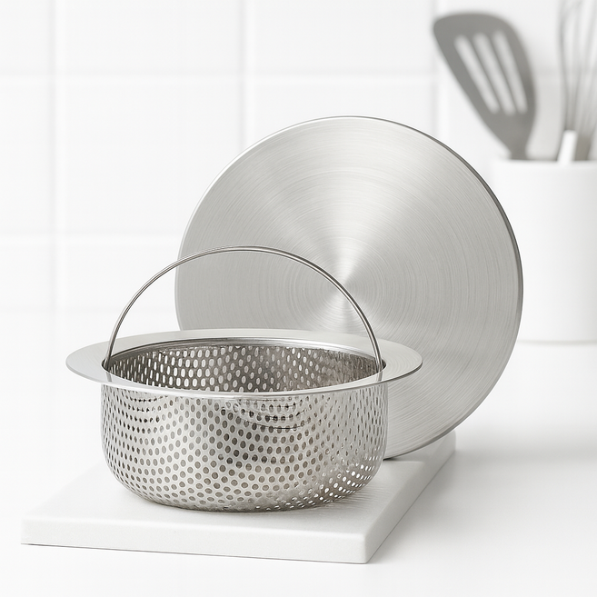 리벨룸 올스텐 304 국산 싱크대 배수구커버 거름망 배수구망 세트, 1개, SET - 덮개 + 망