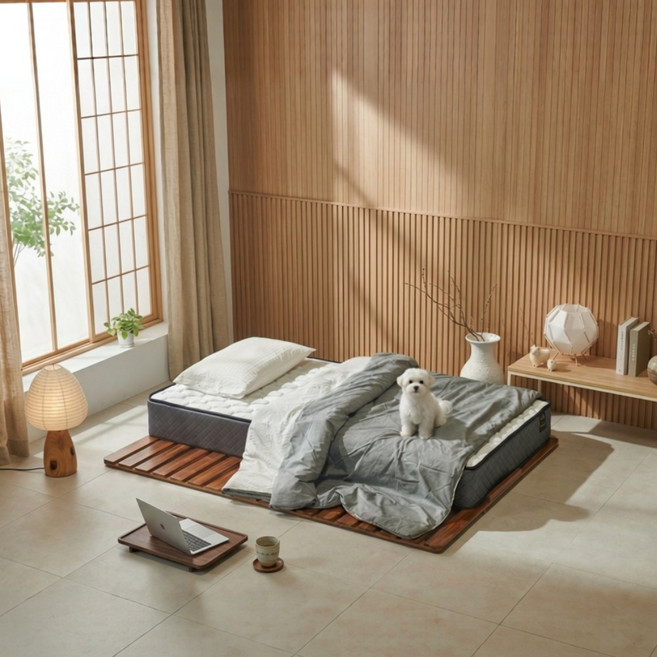 인테리어레시피 아카시아 접이식 매트리스 깔판 받침대 원목, 다크브라운