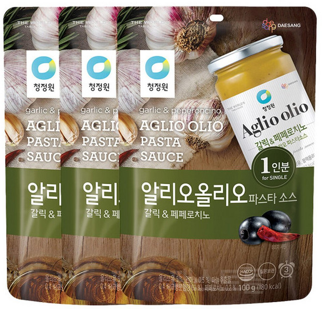 청정원 싱글파우치 알리오올리오 파스타소스 100g 3개