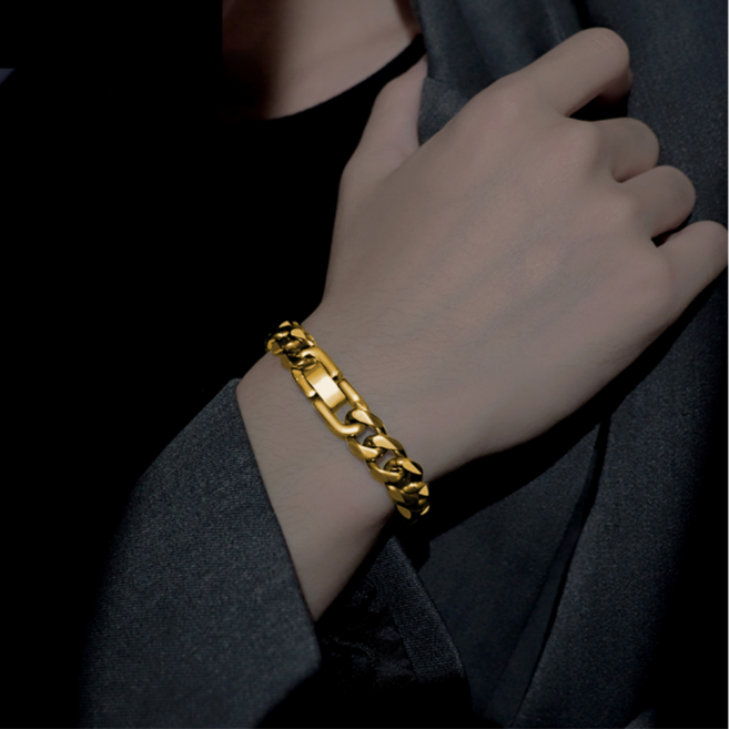 서플라이랩 쿠반체인 써지컬스틸 골드 남자 금팔찌