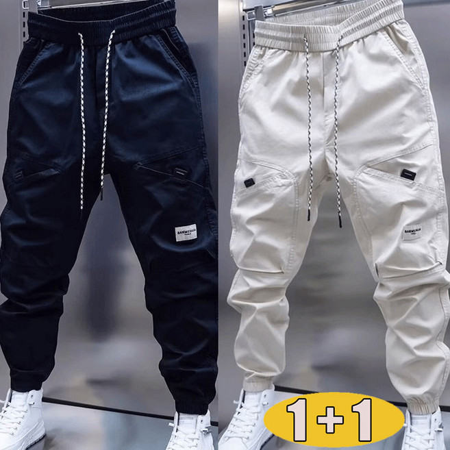 1+1 남성 카고 조거 팬츠 스트릿 밴딩 바지 루즈핏 포켓 디자인 데일리 바지