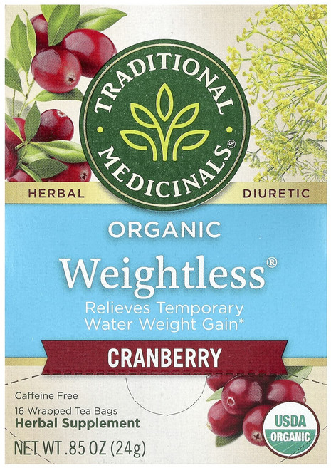 Traditional Medicinals 유기농 웨이틀리스 크랜베리 카페인 무함유 포장 티백 16개입 24g(0.85oz), TraditionalMedicinals유기농웨이틀리스크, 1개, 16개