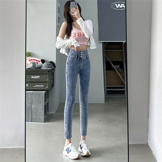 besteffie 여성용 고급 블랙 하이웨스트 스키니 데님 팬츠 날씬해 보이는 고탄력 슬림핏 바지 K69