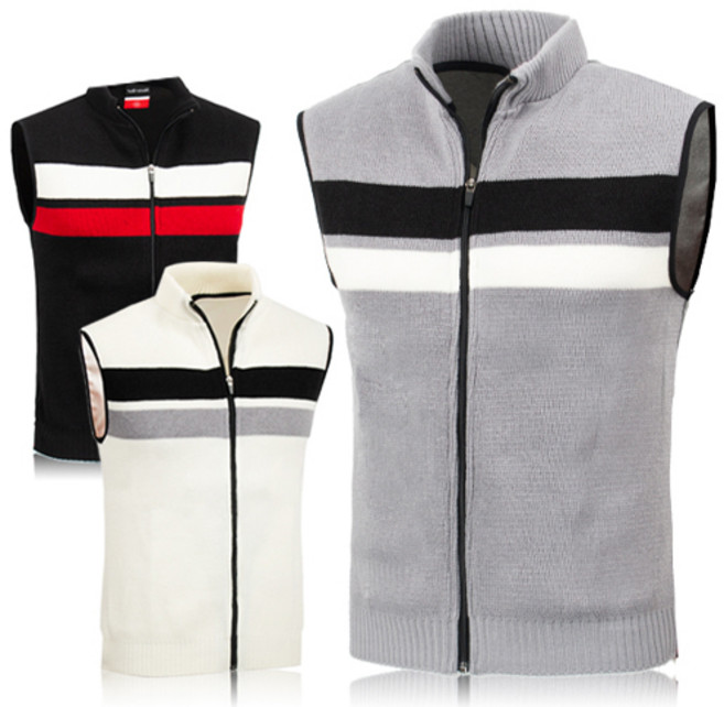 제로골프 남성 앞면 배색 스판 풀집업 니트조끼