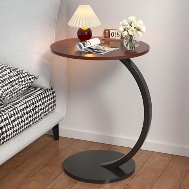 모스터 모던 침대 거실 쇼파 사이드 테이블, 원형 브라운블랙