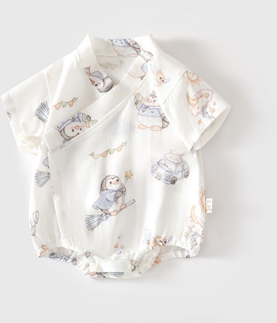 嬰兒紗布包屁衣夏款薄款寶寶三角爬服哈衣短袖連體衣新生兒和尚服