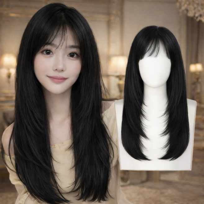 루프메이드 레이어드컷 c컬 똑딱이 헤어피스 붙임머리 피스, 1개, 내츄럴블랙