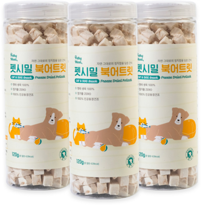 펫시밀 저염분 동결건조트릿 고양이 강아지 훈련용 동물병원입점 간식, 건어포, 120g, 3개