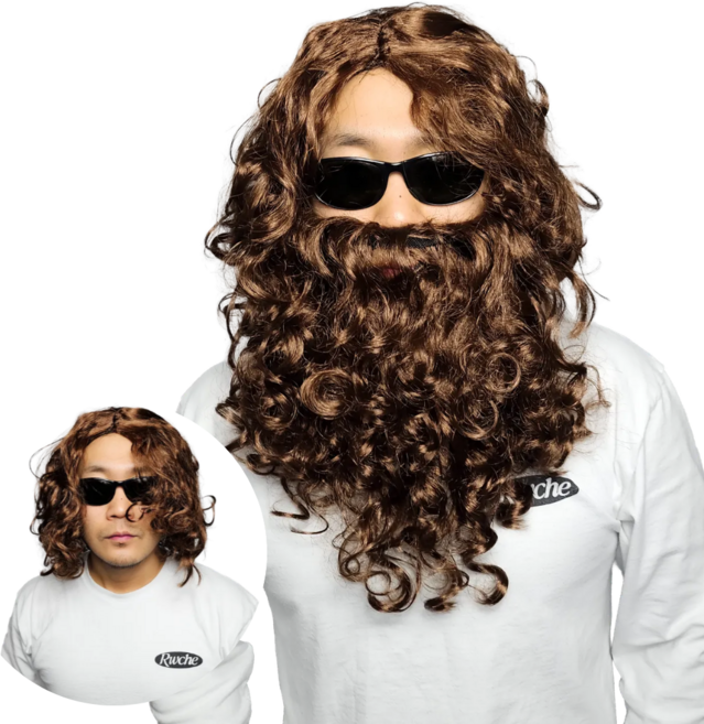 락커 긴머리 가발 예수가발 웨이브펌 남여공용, 1개, 브라운펌