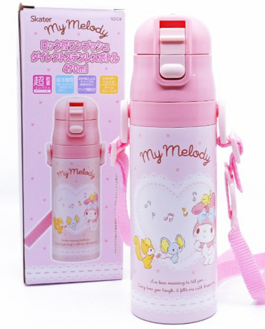 마이멜로디 뮤직 어깨끈 보냉 보온병 스텐물병 470ml, 1개