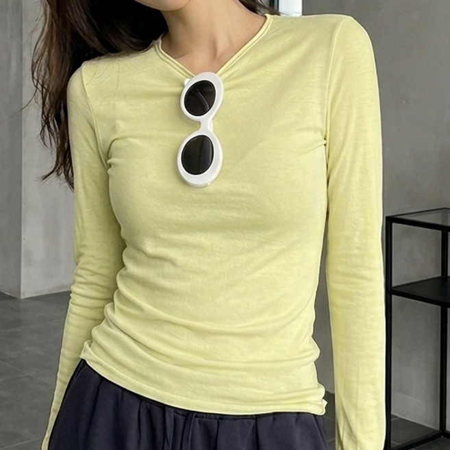 여성 텐셀 코튼 기본 사계절 레이어드 이너 티셔츠