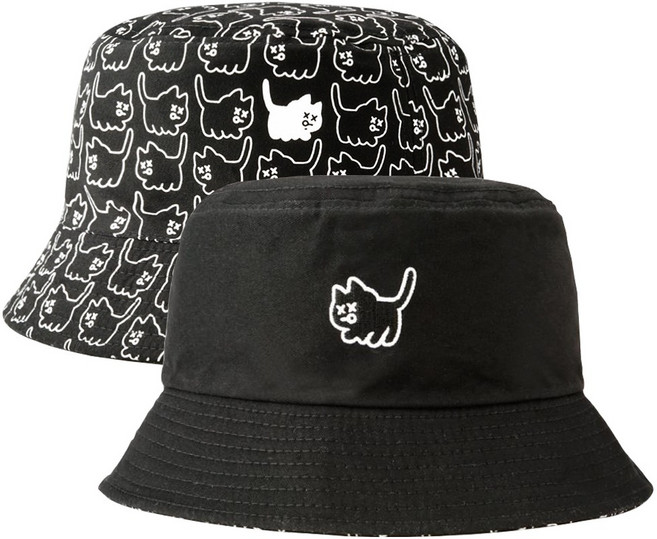 엑스오엑스 캣 여성 골프 버킷햇 벙거지모자 리버시블 양면 버킷햇, 블랙 캣, 1개