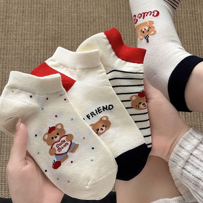 morim 여성 양말 귀여운 봄여름 양말 장목 양말 학생 패션 양말 4족 세트