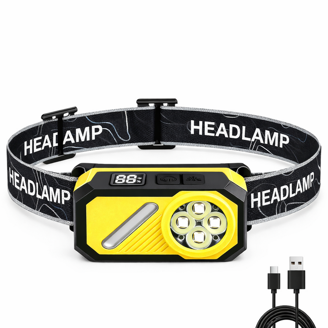 Keebright 56g 초경량 모션센서 헤드랜턴 캡라이트 겸용 C타입 충전식 낚시 등산 작업, 1개, 크림옐로우
