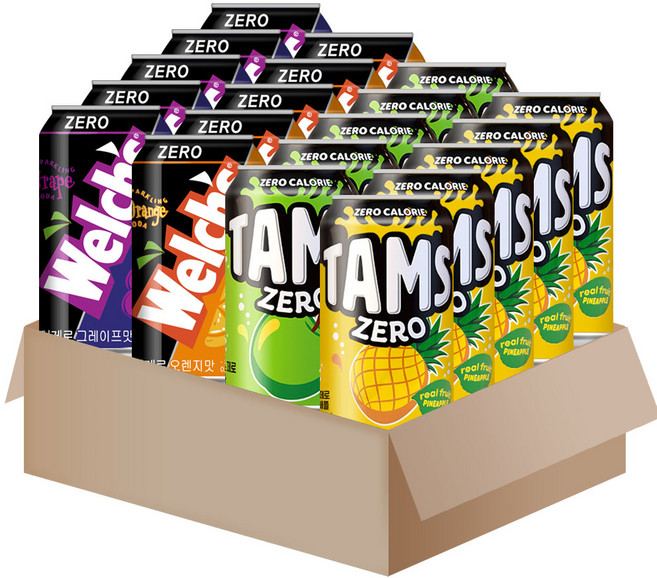 [메리박스] 제로탄산 웰치제로(포도x5+오렌지x5)+탐스제로(사과x5+파인애플x5), 1세트, 355ml