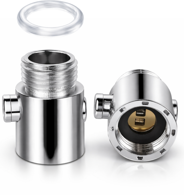 샤워기 원터치 물차단 밸브 절수형 스위치 어댑터, 실버, 1개