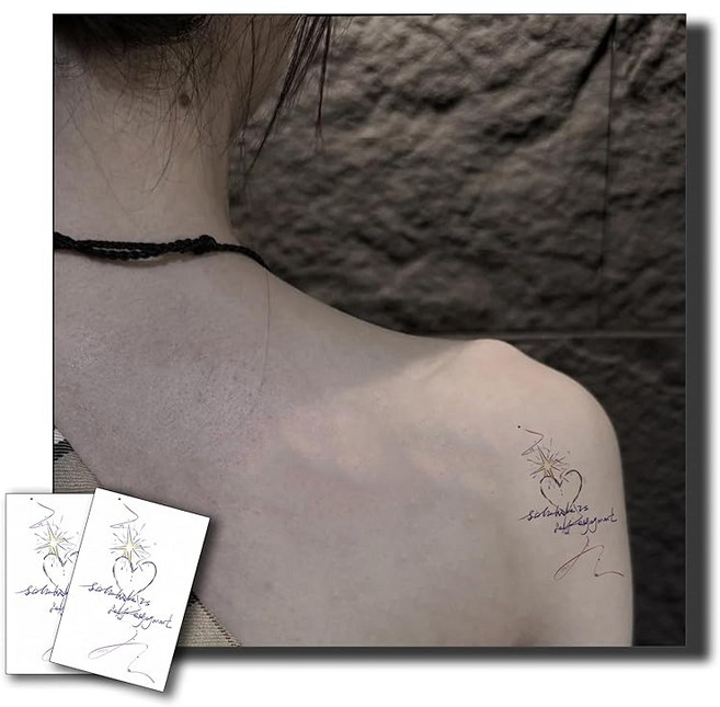 INKARTLINK 15일 지속 타투 스티커 하트·별 3매 세트 귀여워. 세련된 일시적인 바디 스티커 일시적인 타투 스티커 파티용 행사에 최적