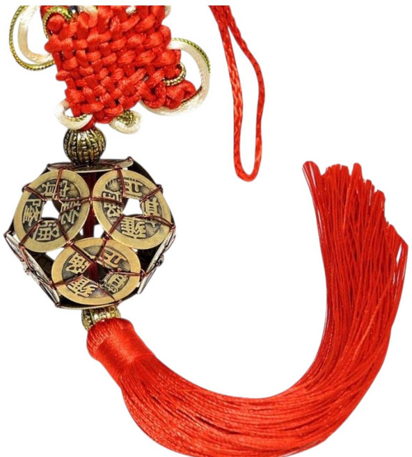 佐運門 中國結吊飾 銅錢 五帝錢吊飾, 1個, 銅錢 十二帝 路路通,敕令壓硃砂