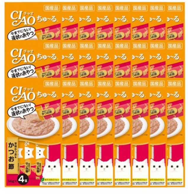 이나바 차오 츄르 고양이 간식, 혼합맛(가다랑어/가다랑어포), 56g, 24개