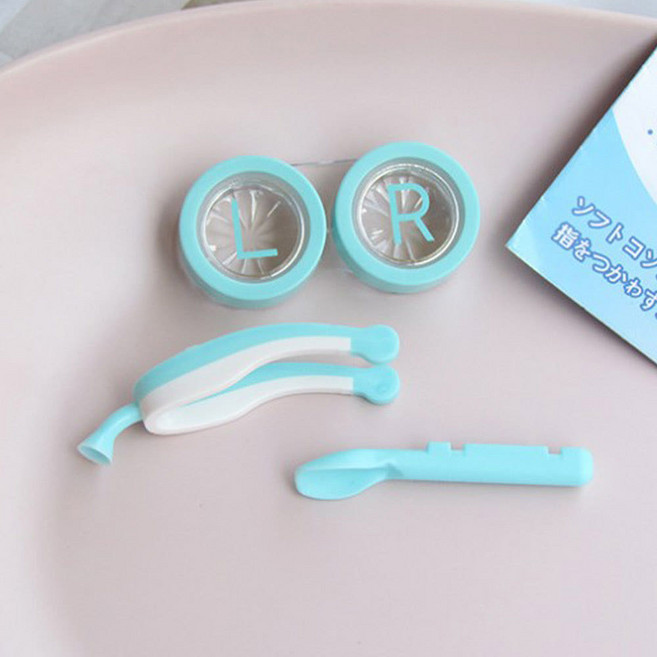 3개1set 렌즈 쉽게 끼는도구 빼는도구 세척통 흡착봉 실리콘 집게 렌즈통, 1세트, 민트