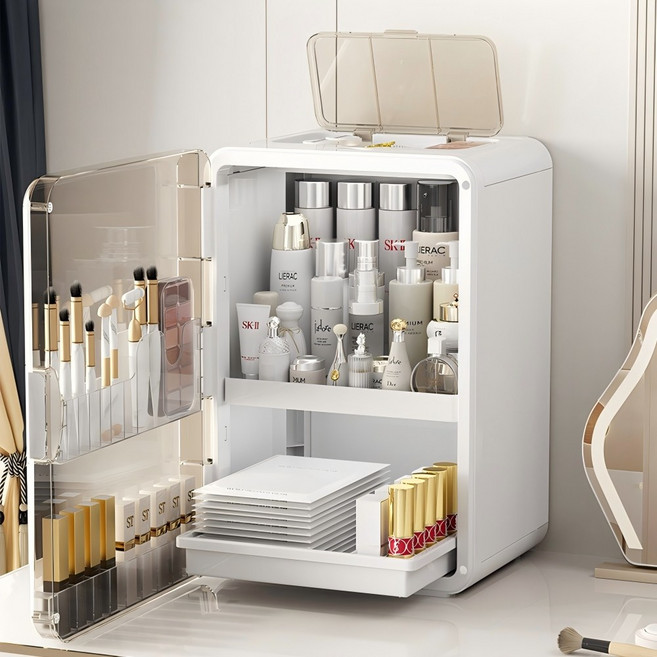 투명 서랍식 화장품 정리함 대용량 화장대 수납함 정리대, 1개, 화이트