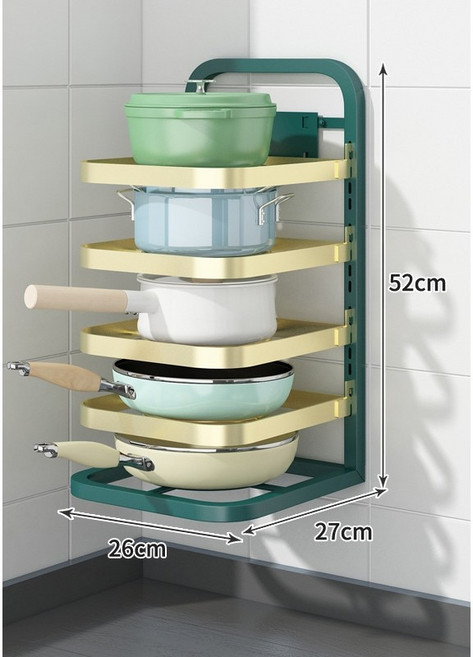 (포시즌스)주방선반 후라이팬정리대 냄비받침대 주방정리 싱크대하부장 2단 3단 4단 5단, 그린+골드, 1개