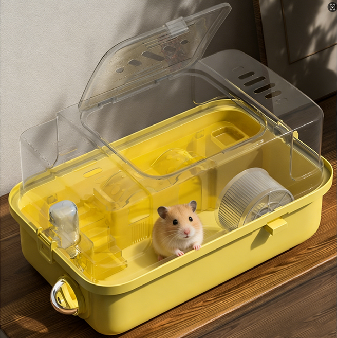 CYLIFE 햄스터 하우스 햄스터집 투명케이지 휴대용 이동장 분리 세척가능 통풍 이동가방 이층, 1개, 옐로우