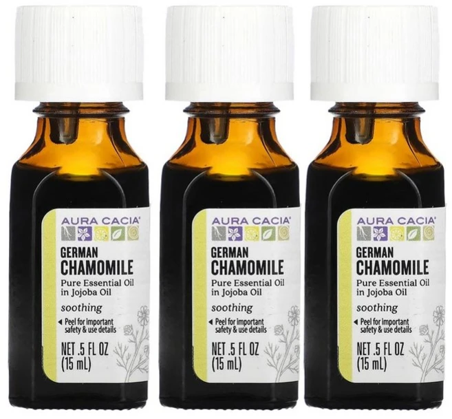 Aura Cacia 퓨어 에센셜 오일 카모마일오일 (15ml) x3팩 인 호호바 - 쿠팡