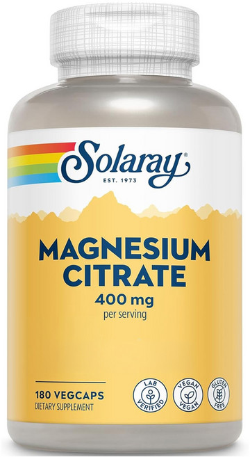 Solaray 檸檬酸鎂 400毫克 素食膠囊, 1個, 180錠