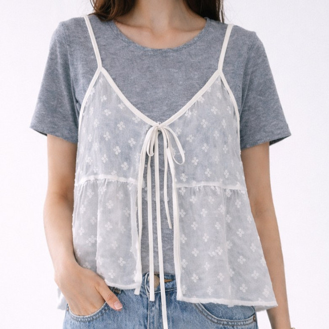 바이누아 여성 레이어드 시스루 플라워 패턴 뷔스티에