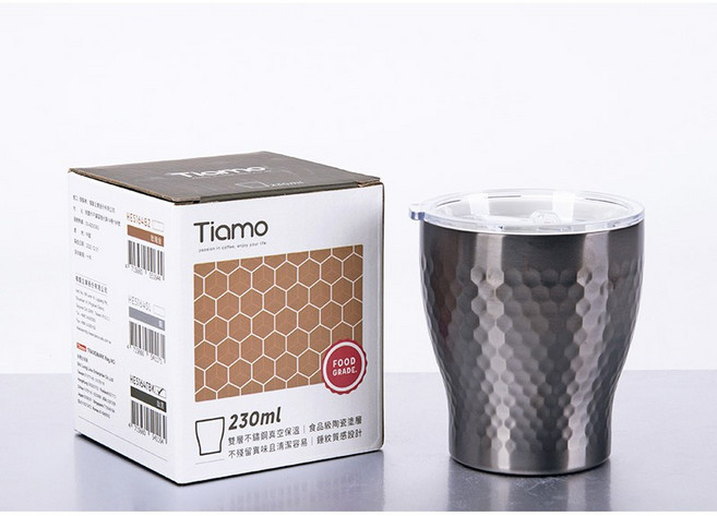 Tiamo 真空錘紋陶瓷杯 保溫杯, 1個, 230ml-鈦黑, 鈦黑, 230ml