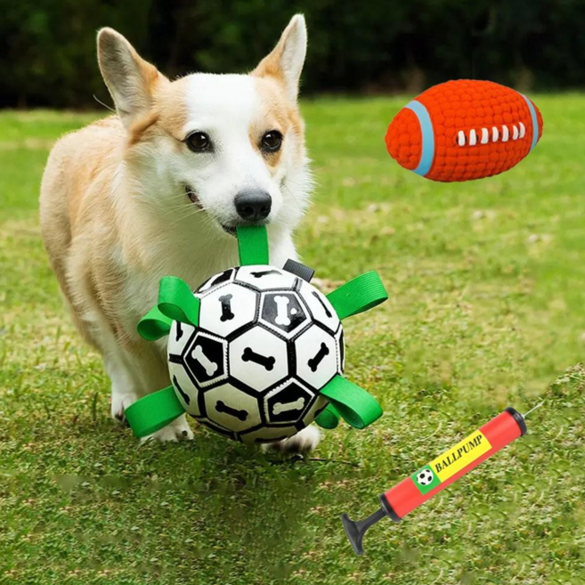 강아지 터그놀이 축구공 스포츠볼 라텍스 장난감, 1개, 화이트 + 블랙,