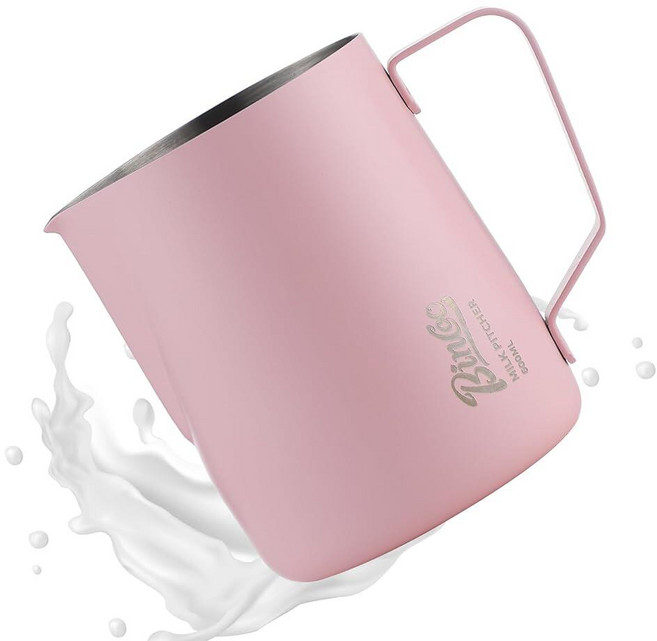 우유 거품 피처 - 350ml/12온스 우유 거품기 컵 에스프레소 스팀 피처 바리스타용 Bincoo SUS304 스테인리스 스틸 에스프레소 스팀 피처 라떼 아트/카푸치노/, 핑크-350ml, 1개
