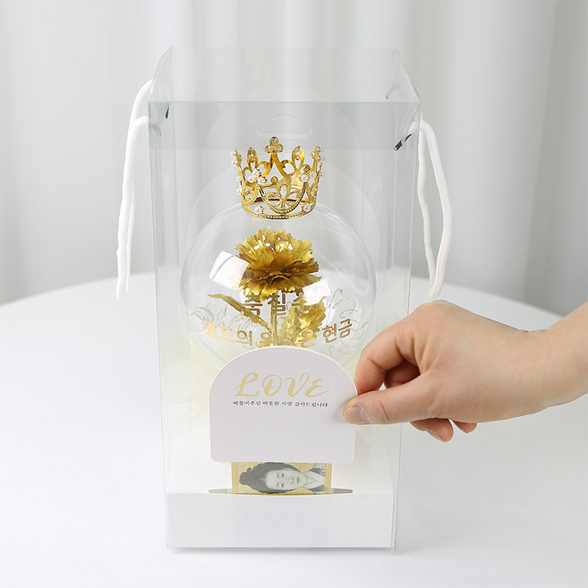 LED 레터링 꽃풍선 반전 용돈박스 용돈케이크, 금 카네이션, 1개