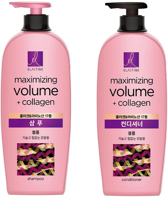 엘라스틴 볼륨 탄력케어 샴푸 680ml + 볼륨 탄력케어 컨디셔너 680ml, 1
